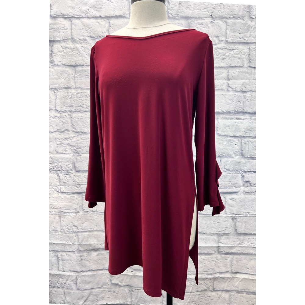 Clara Sunwoo Tunic Top Womens Small Burgundy Excellent Ruffle Cuff Side Slit